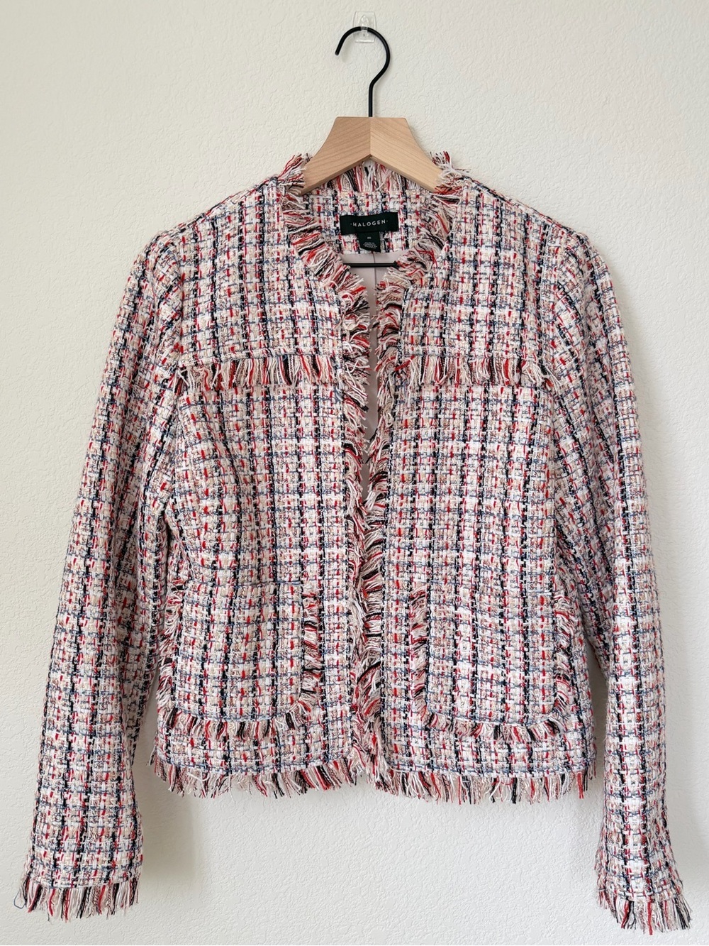Halogen Multicolor Tweed Fringe Jacket Size Medium